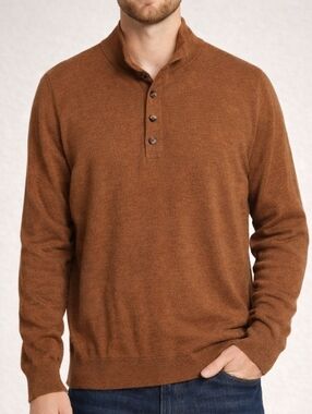 Alesbury Men's Rust Riverside Mock Neck Button Sweater Size Medium Dark Academia
